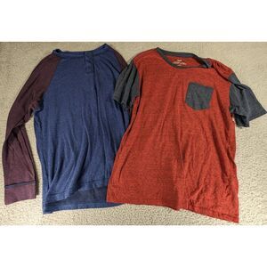BDG Mens T Shirt Lot of 2 - Size Medium Long Sleeve Blue Purple Short Sleeve Red